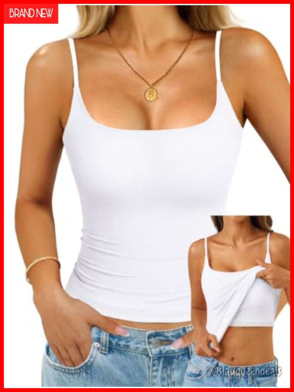 Built in Bra Tank Top Cotton Double Lined Square Neck Cami